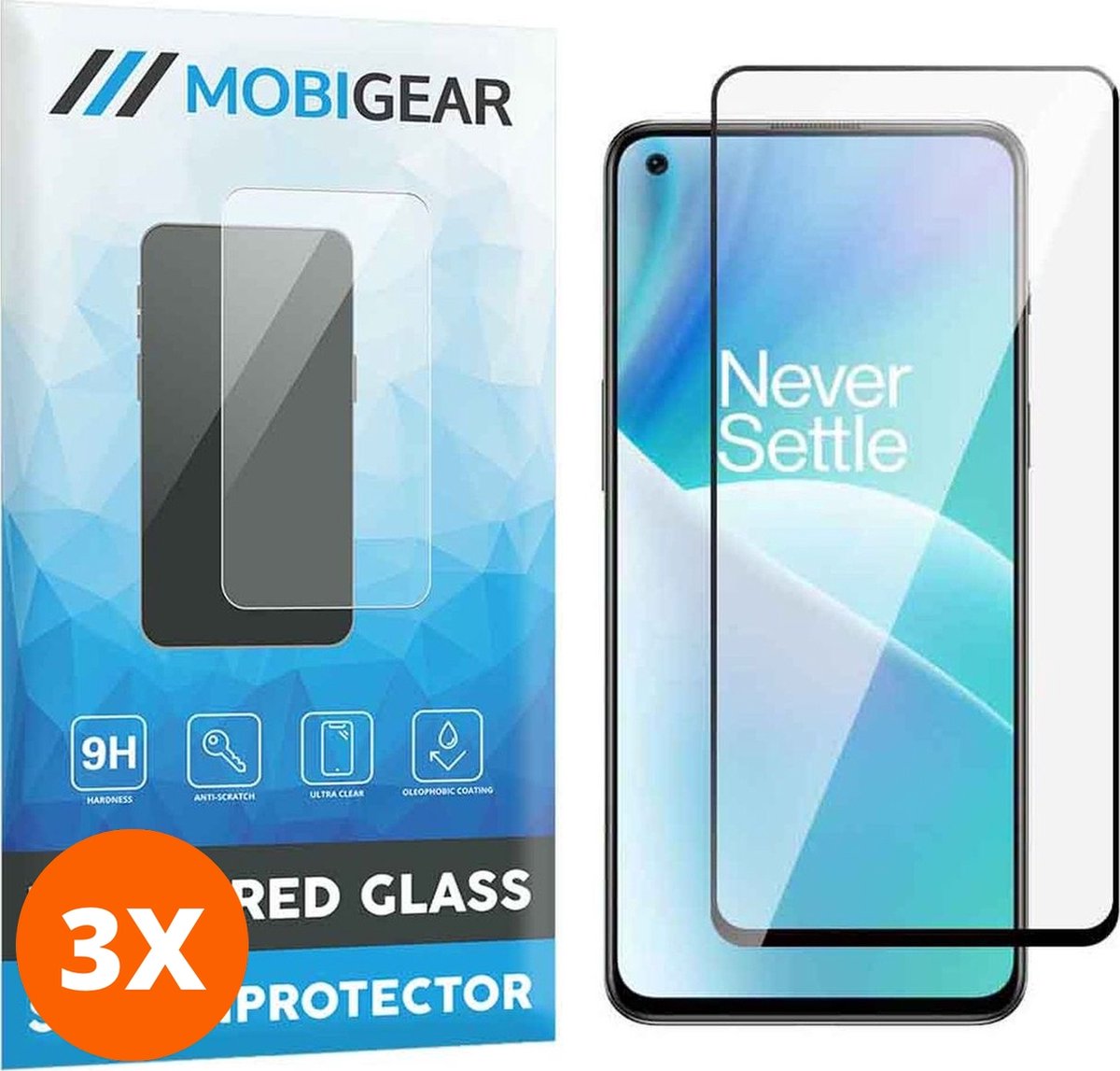 Mobigear Screenprotector geschikt voor OnePlus Nord 2T 5G Glazen | Mobigear Premium Screenprotector - Case Friendly - Zwart (3-Pack)