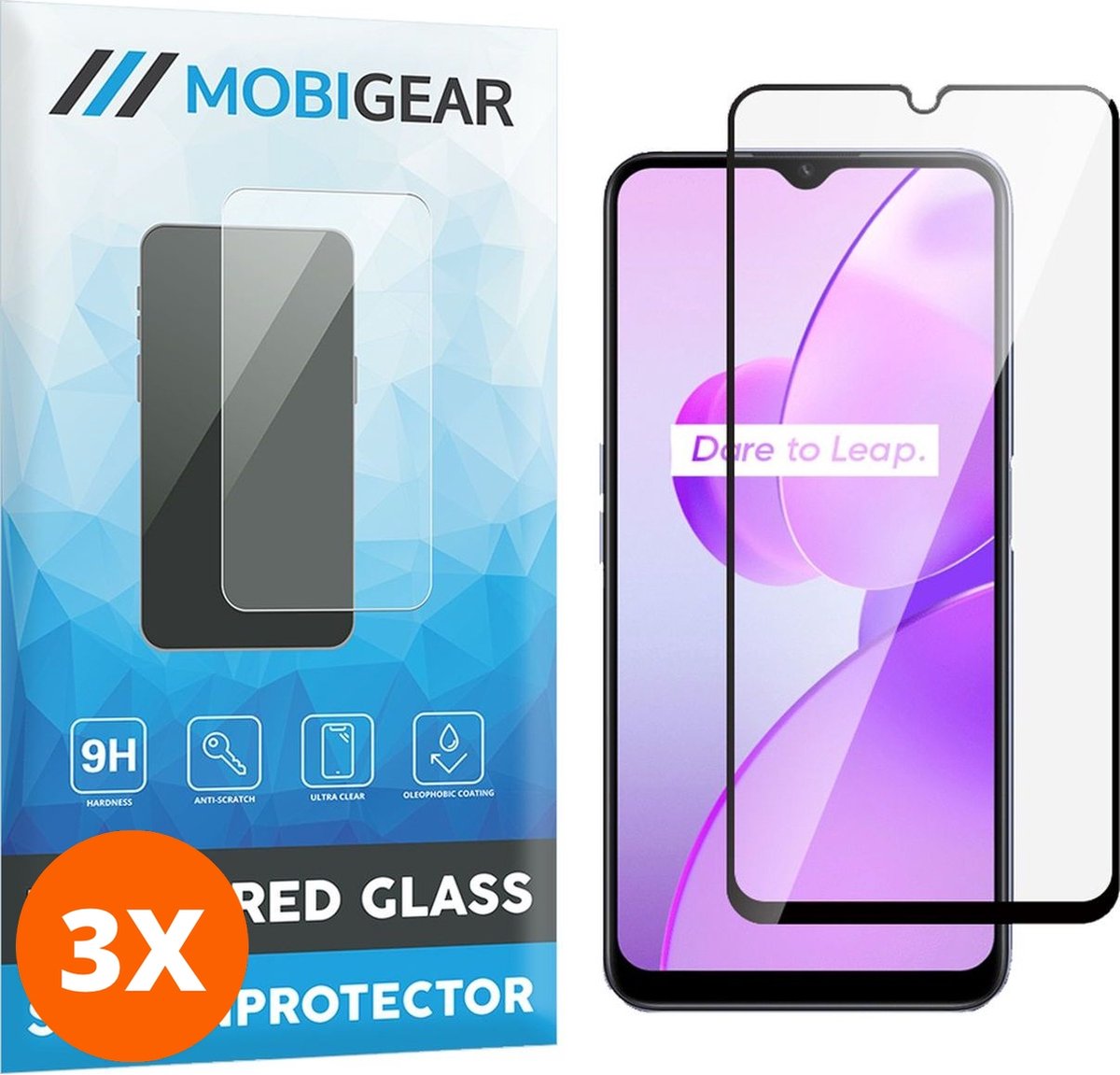 Mobigear Screenprotector geschikt voor Realme C31 Glazen | Mobigear Premium Screenprotector - Case Friendly - Zwart (3-Pack)