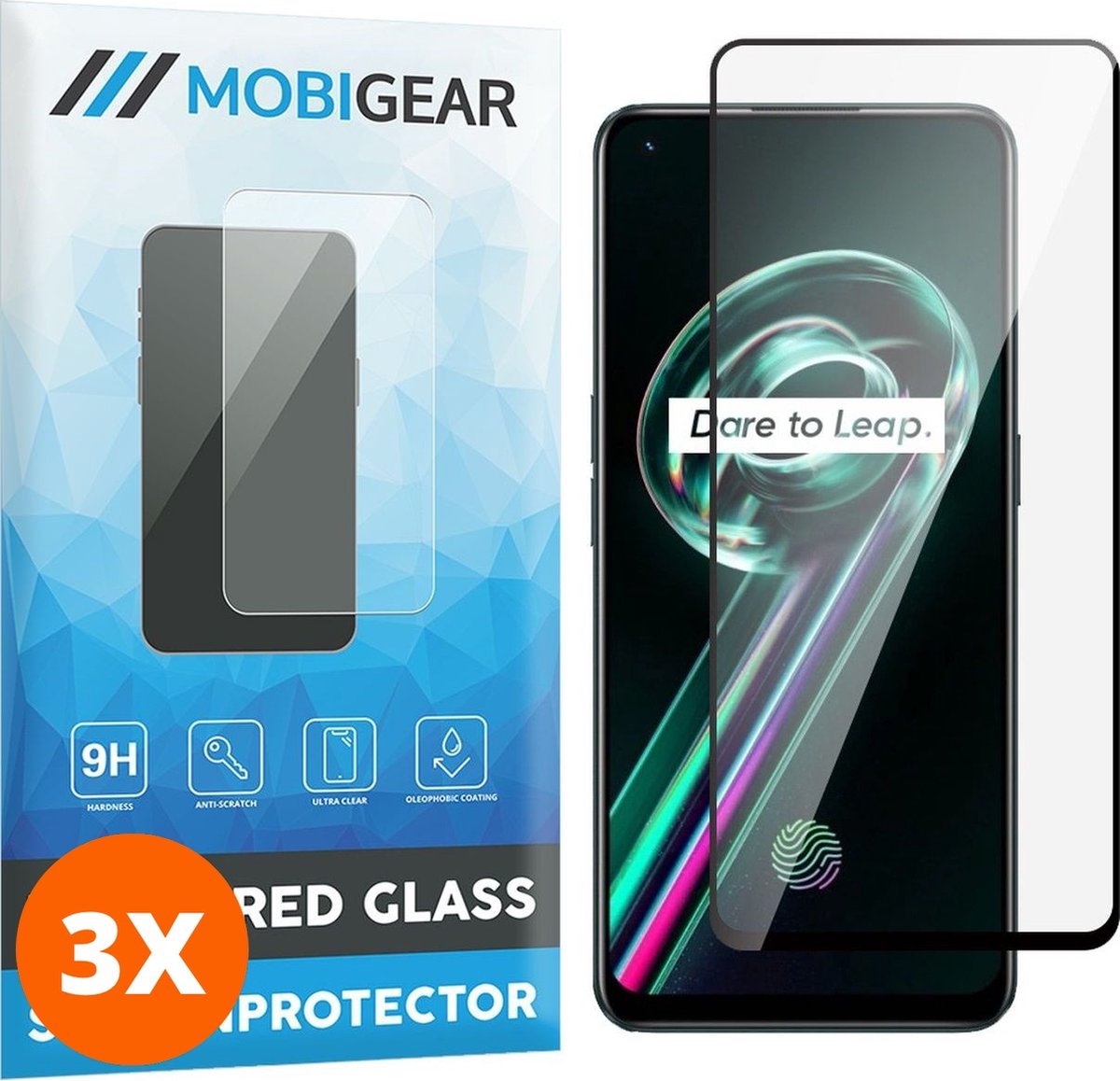 Mobigear Screenprotector geschikt voor Realme 9 Pro Plus Glazen | Mobigear Premium Screenprotector - Case Friendly - Zwart (3-Pack)