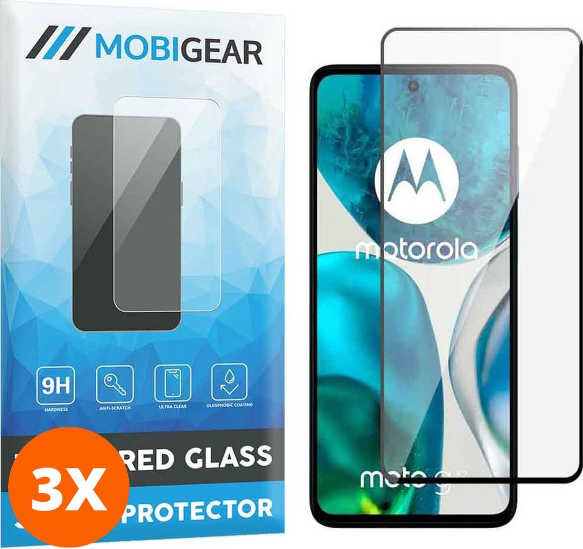 Mobigear Screenprotector geschikt voor Motorola Moto G52 Glazen | Mobigear Premium Screenprotector - Case Friendly - Zwart (3-Pack)