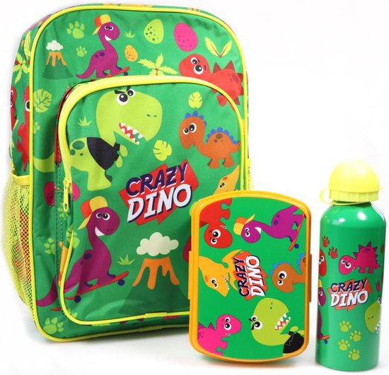 Dino rugzak + lunchset | Backpack jongens + broodtrommel en drinkfles school | drinkbeker brooddoos Dinosaurus | BP02x