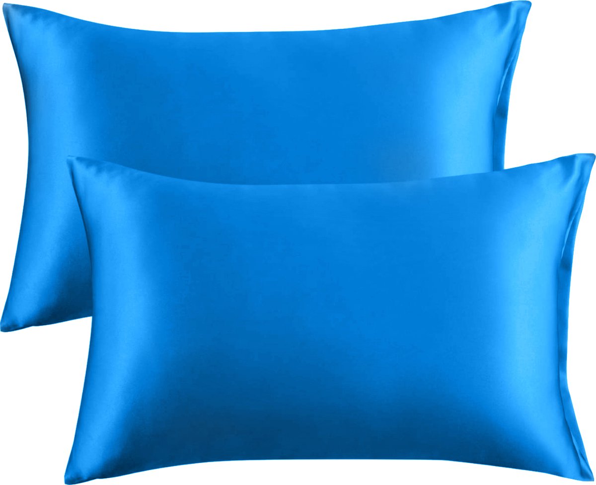 Satijnen Kussensloop - Satin Pillowcase - Huidverzorging - Haarverzorging - Satijn - Curly Girl Producten - Krullend Haar - Aqua Blue - 50 x 60 – 2 Stuks