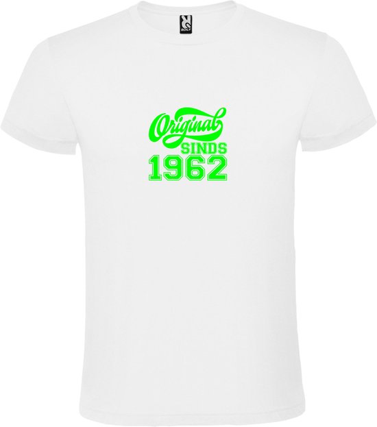 Wit T-Shirt met “Original Sinds 1962 “ Afbeelding Neon Groen Size XXXXL