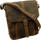 Landleder "Old School" Lederen Messenger bag - High - Western Type - Vintage Bruin - (afmeting : 27 x 10 x 33 cm.)