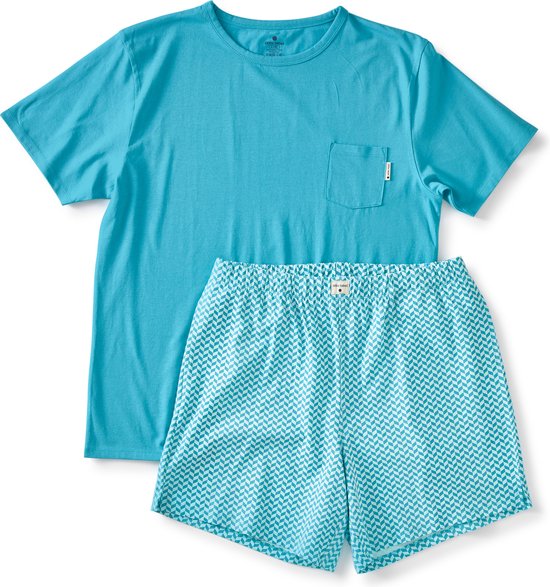 Little Label Pyjama heren Maat M/48 - aqua blauw - print - Shortama - Zachte BIO Katoen
