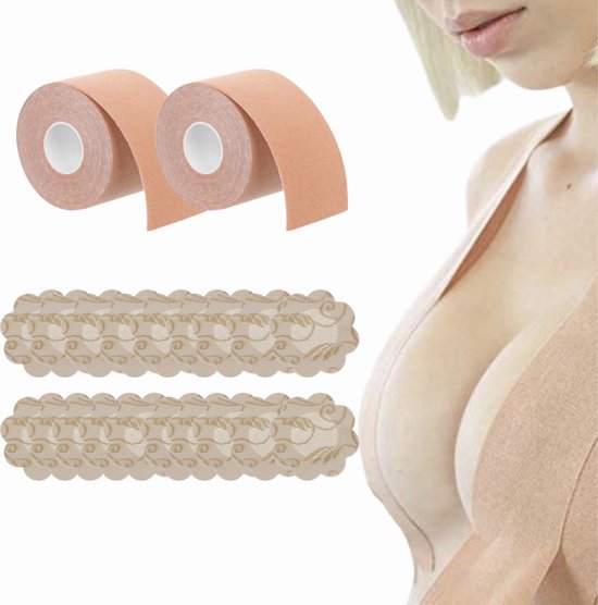 Oneiro’s Luxe BOOBTAPE inclusief nipple covers - 2 x 5 meter + 20 nipple covers - tepelcovers - boobtape - bh tape- Fashion tape -