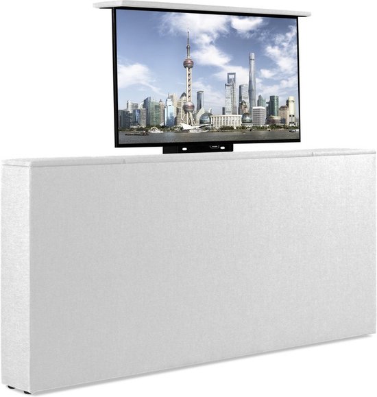 Bedonderdeel - Soft bedden TV-Lift meubel Voetbord - Max. 43 inch TV - 140 breed x85x21 - lederlook wit