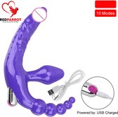 Gode ​​ceinture triple pénétration | 3 en 1 | Vibromasseur à sangle | Doubles orgasmes | Perles anales | Pour lui et elle