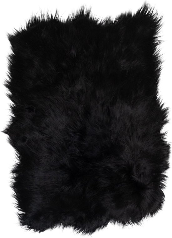 Designer schapenvacht vloerkleed 185 x 130 cm patchwork Zwart | Hoogpolig vloerkleed natuurlijke vorm.