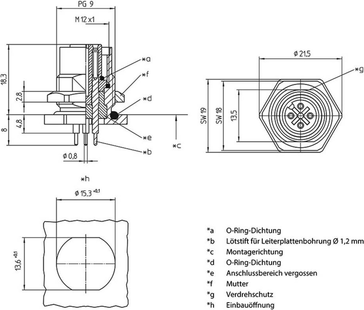Lutronic 1229 Sensor/actuator inbouwconnector M12 Aantal polen (sensoren): 5 Bus, inbouw 1 stuk(s)