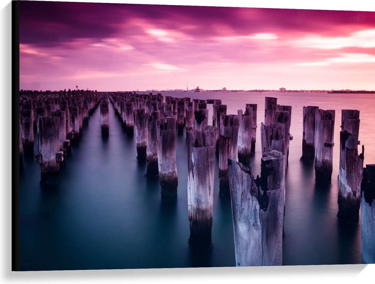 Canvas - Palen - Water - Hout - Zee - Kleuren - 100x75 cm Foto op Canvas Schilderij (Wandd