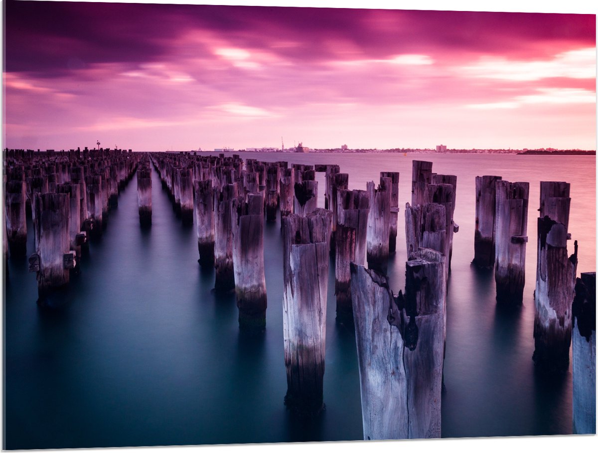 Acrylglas - Palen - Water - Hout - Zee - Kleuren - 100x75 cm Foto op Acrylglas (Wanddecora