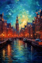 Amsterdam Poster | Amsterdam in de avond | Grachten Poster | Jordaan Poster | Mokum | 020 | 61x91cm | Geschikt om in te lijsten