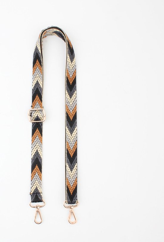 Isy bag strap- Accessories Junkie Amsterdam- Tassenhengsel- Schouder riem voor clutch- Verstelbaar- Trendy- Polyester- Aztec- 135cm- 2cm- Bruin zwart grijs beige