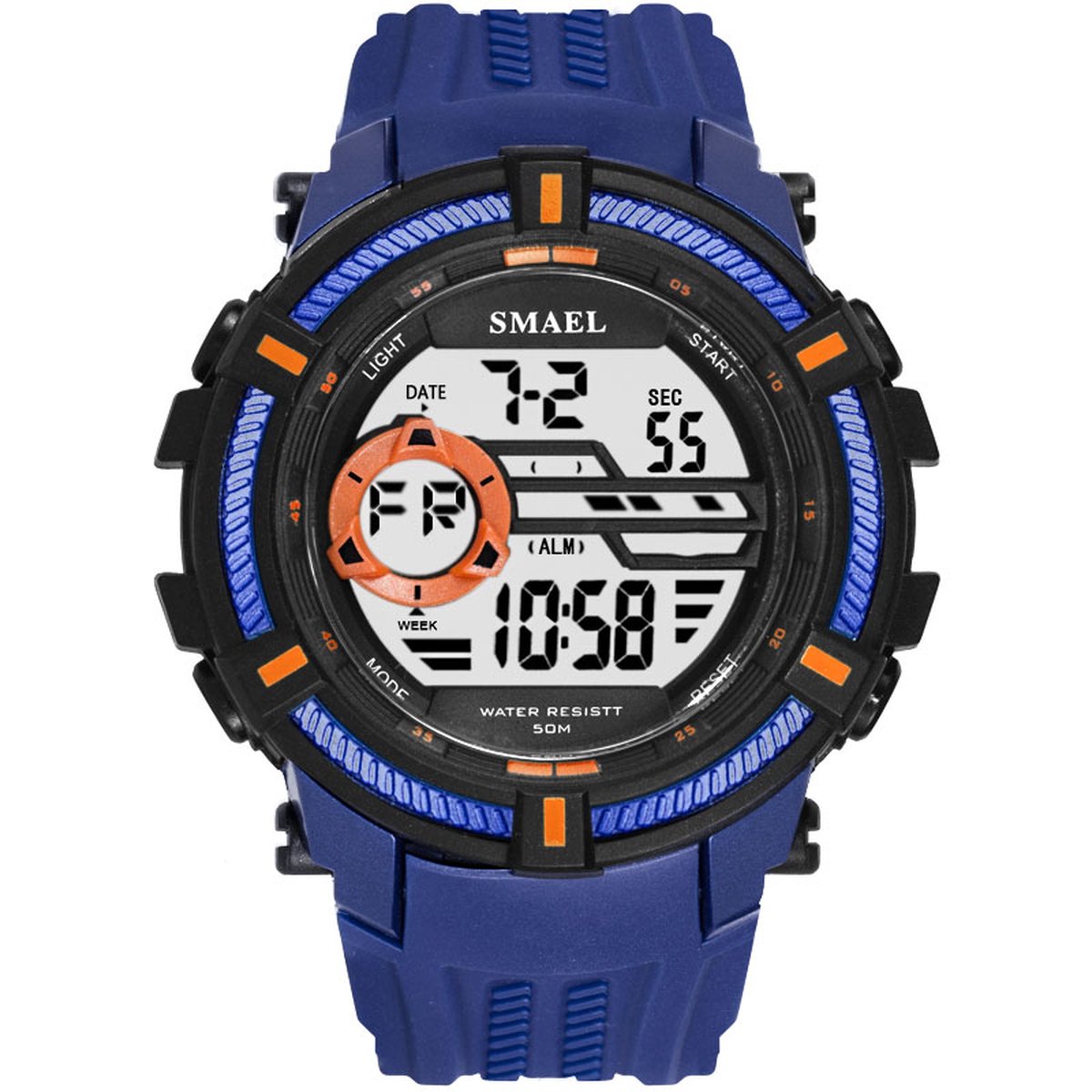 Shockbestendig Heren Horloge Blauw | Smael | 1616 | Shock | Waterdicht | Glow in dark | Mud Master | Leger ARMY | Licht | Rubberen band | Timer | Eyecatcher | Master | Cadeau