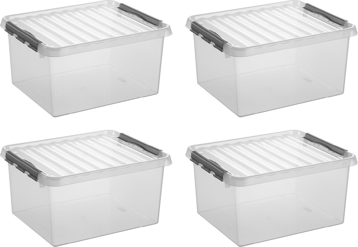 Sunware Q-Line opbergbox 36L - Set van 4 - Transparant/grijs