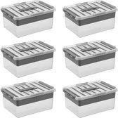 Sunware - Q-line opbergbox met inzet 15L - Set van 6 - Transparant/grijs