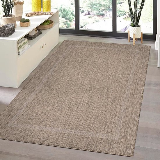 Flycarpets Capri Buitentapijt - Buitenkleed - Vloerkleed Voor Binnen & Buiten - Weer en UV bestendig - Perfect voor Balkon, Terras en Serre - Bruin - 140x200 cm