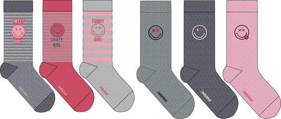 Meisjes sokken - katoen 6 paar - SWEET & CROSS - maat 27/30 - assortiment Grijs & rose
