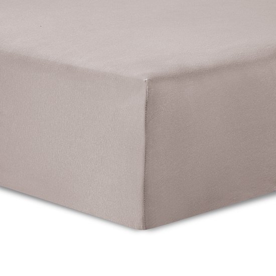 VISION Hoeslaken - Jersey - Extensible et infroissable - 180 x 200 cm avec hauteur d'angle 30 cm - Beige - Jersey 100% coton
