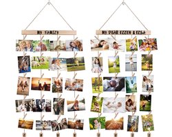 Fotolijst, 2 stuks, collagewand, fotowand, meerdere foto's, houten fotolijst met klemmen, wanddecoratie, polaroids, afbeeldingen, met 60 klemmen (met 288 alfabet- en cijferstickers)