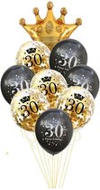 30 Jaar Ballonnen Set - Dertig Jaar - Kleur: Goud & Zwart - Feestversiering - Ballon Pakket - Feestpakket - Versiering 60 Jaar Huwelijk / Verjaardag / Getrouwd & Gelegenheden - Met Kroon - Dertig Ballon - Versiering - Jarig - Sarah