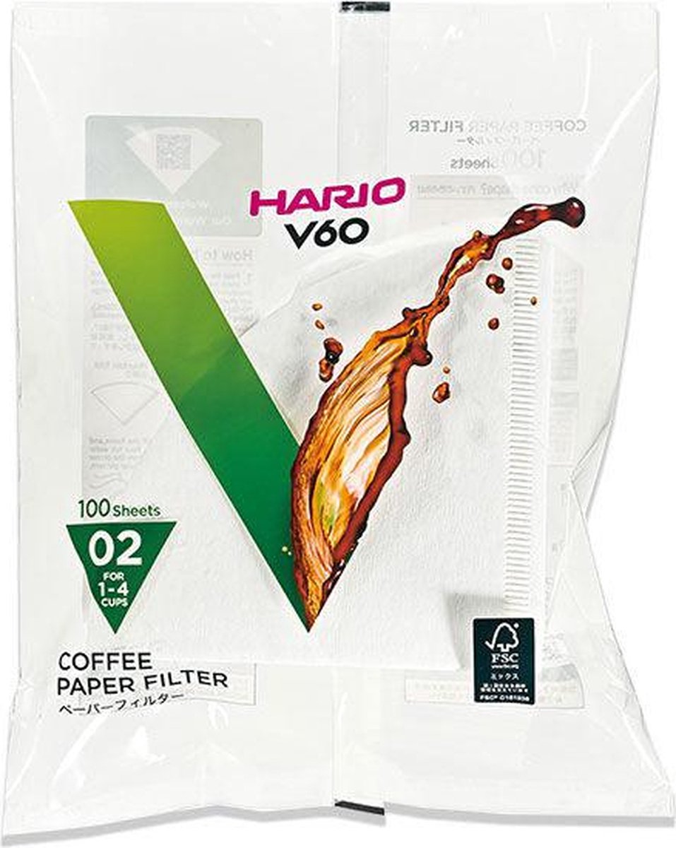 HARIO V60 Koffiefilters - 02 Size - Wit - 100 stuks - Hario