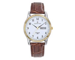Certus-Horloge-Heren-35MM-Duidelijke wijzerplaat-Dag/Datum aanduiding-Cijfers-Bruin Lederen band-Bicolour