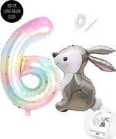 Snoes - Panpan Ensemble de ballons de Basis XXL Ballon numéroté Rainbow Gradient Star Sparkling Nude 6- Sweet Rabbit + Number Ballon 6 Years - Hélium Convient