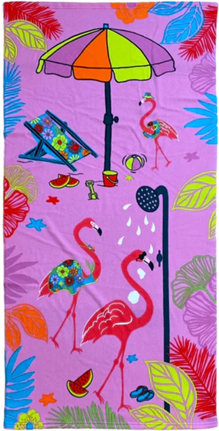 Serviette de plage/bain pour enfant - imprimé flamants roses - 70 x 140 cm  - microfibre | bol.com