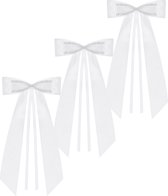 PartyDeco trouwauto antenne lint strik - Bruiloft - wit - 8x stuks - 14 cm - just married