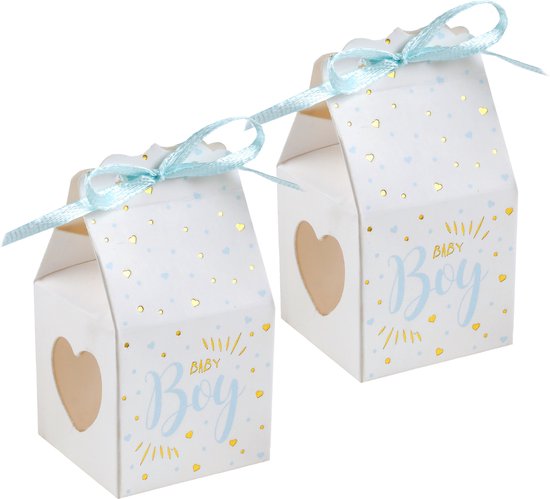 Santex cadeaudoosjes baby boy - Babyshower bedankje - 24x stuks - wit/blauw - 4 cm - zoon