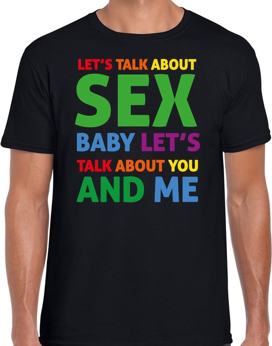 T-shirt Bellatio Decorations Gay Pride avec texte - homme - noir - Talk about sex - LGBTI/LGBTQ L