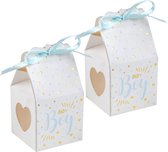 Santex cadeaudoosjes baby boy - Babyshower bedankje - 12x stuks - wit/blauw - 4 cm - zoon