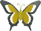 Mega Collections tuin/schutting decoratie vlinder - metaal - groen - 46 x 34 cm