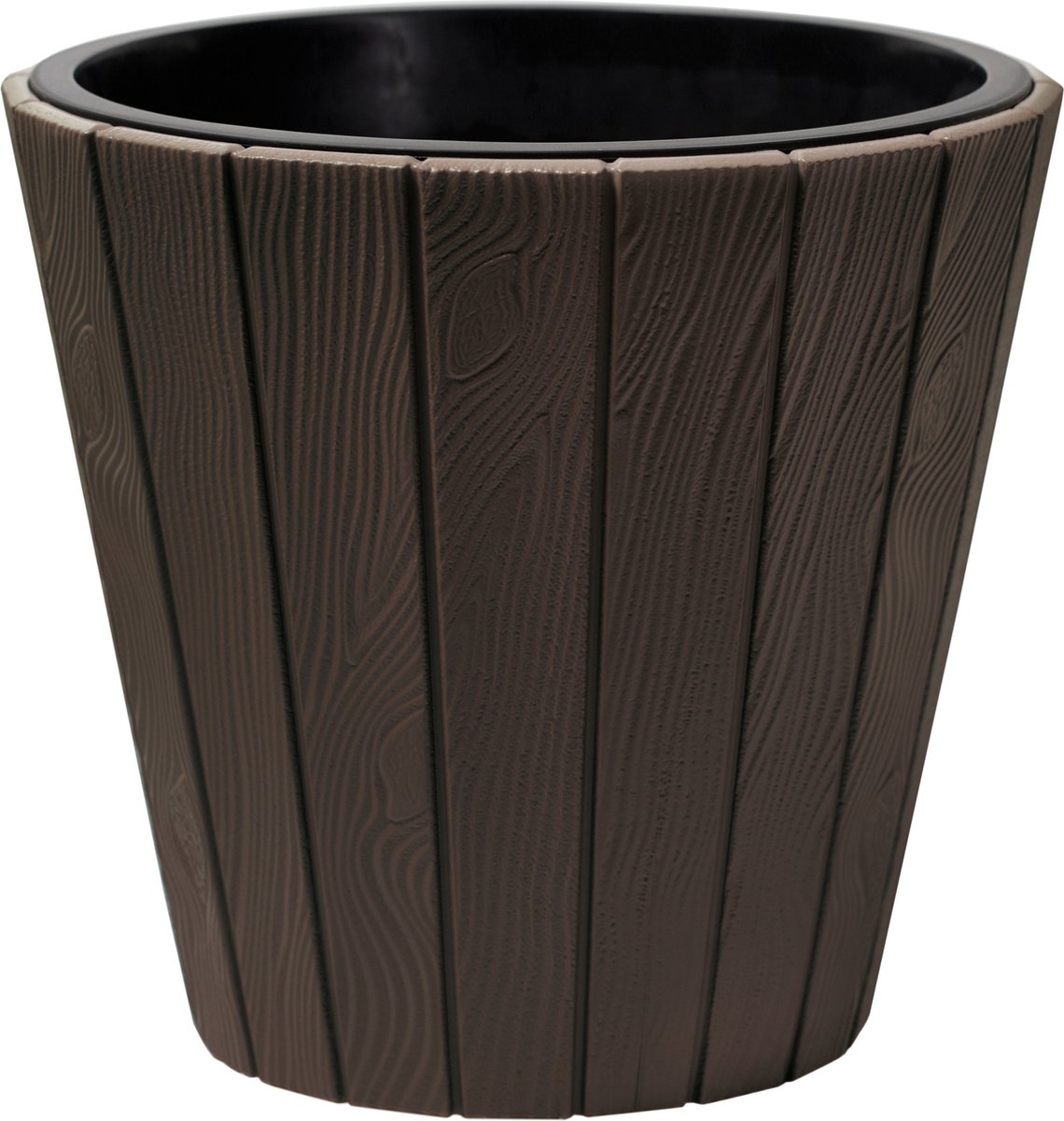 Prosperplast Plantenpot/bloempot Wood Style - buiten/binnen - kunststof - donkerbruin - D30 x H28 cm - met binnenpot