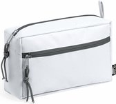 Toilettas/make-up tas Eco Travel - gerecycled polyester - wit - 21 x 13 x 8 cm
