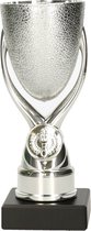 Luxe trofee/prijs beker op sierlijke poot - zilver - kunststof - 16,5 x 6,8 cm