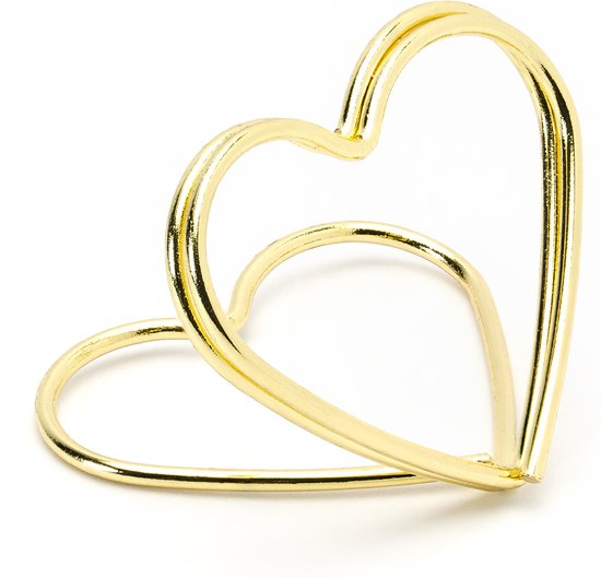 PartyDeco Porte-cartes/marque-places - coeur - Mariage - 10x pièces - or - 2,5 cm