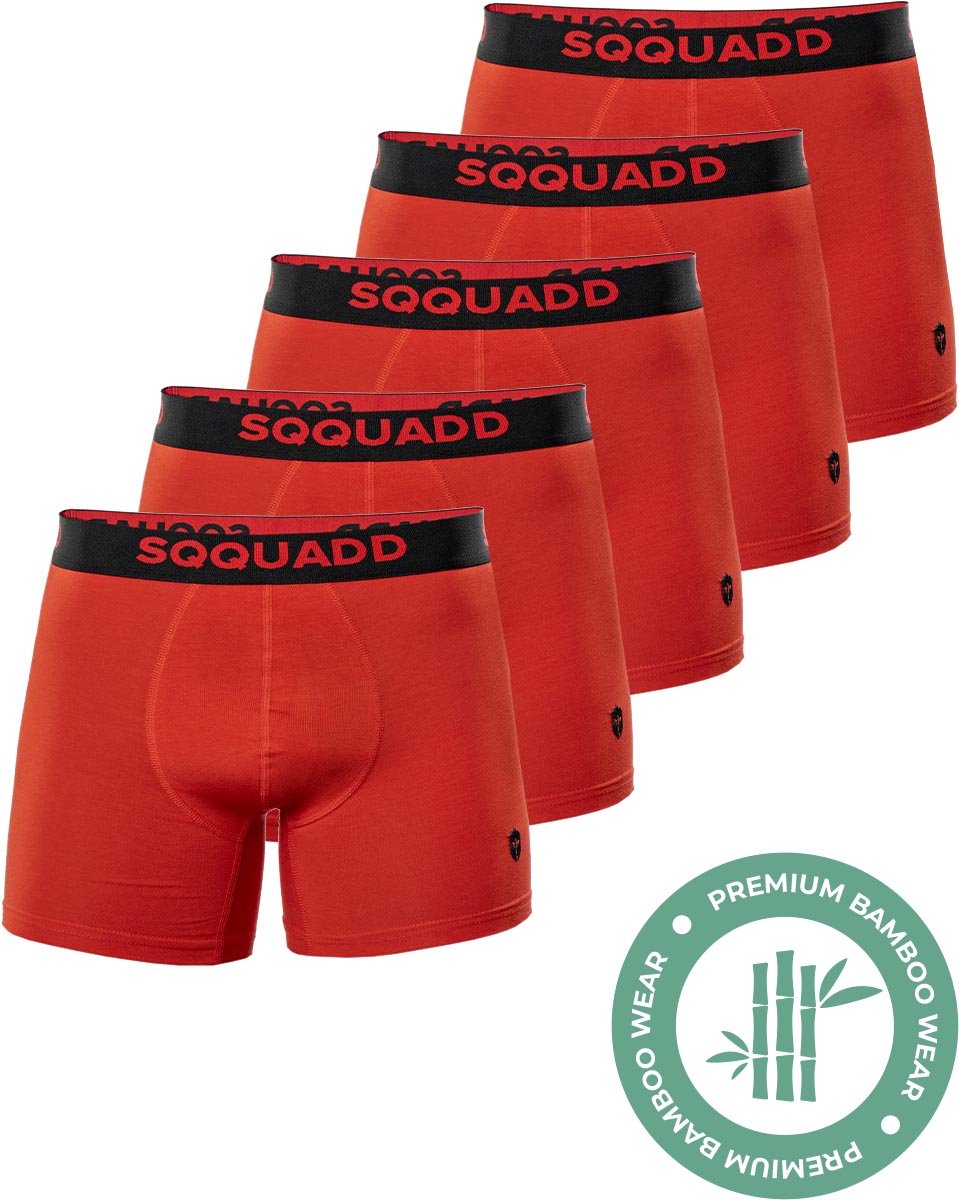 SQQUADD® Bamboe Ondergoed Heren - 5-pack Boxershorts - Maat XL - Comfort en Kwaliteit - Voor Mannen - Bamboo - Rood