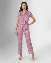 Satijn Dames 2- Delige -Pyjama- Luxe Pyjamaset- Lingerie- Sexy- Nachtkleding Roze Maat S