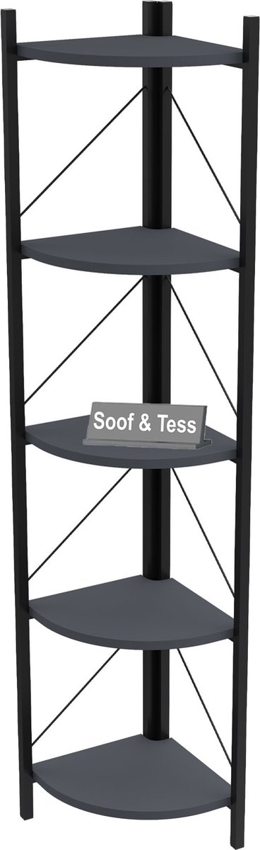 Soof&Tess Boekenkast - Antraciet - Opbergrek Met 5 Planken - Woonkamer - Slaapkamer 33 x 33 x 160 cm - Antraciet / Zwart - Open Planken - Voor Kantoor