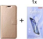 Bookcase Goud Geschikt voor Samsung Galaxy A14 (4G & 5G) - Portemonnee hoesje met 1 stuk Glas Screen protector - ZT Accessoires