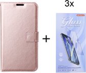 Bookcase Rosé Goud Geschikt voor Samsung Galaxy A14 (4G & 5G) - Portemonnee hoesje met 3 stuk Glas Screen protector - ZT Accessoires