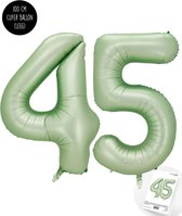 Cijfer Helium Folie Ballon XXL - 45 jaar cijfer - Olive - Groen - Satijn - Nude - 100 cm - leeftijd 45 jaar feestartikelen verjaardag