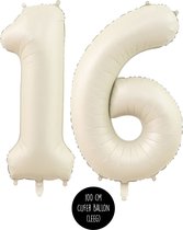 Cijfer Helium Folie ballon XL - 16 jaar cijfer - Creme - Satijn - Nude - 100 cm - leeftijd 16 jaar feestartikelen verjaardag