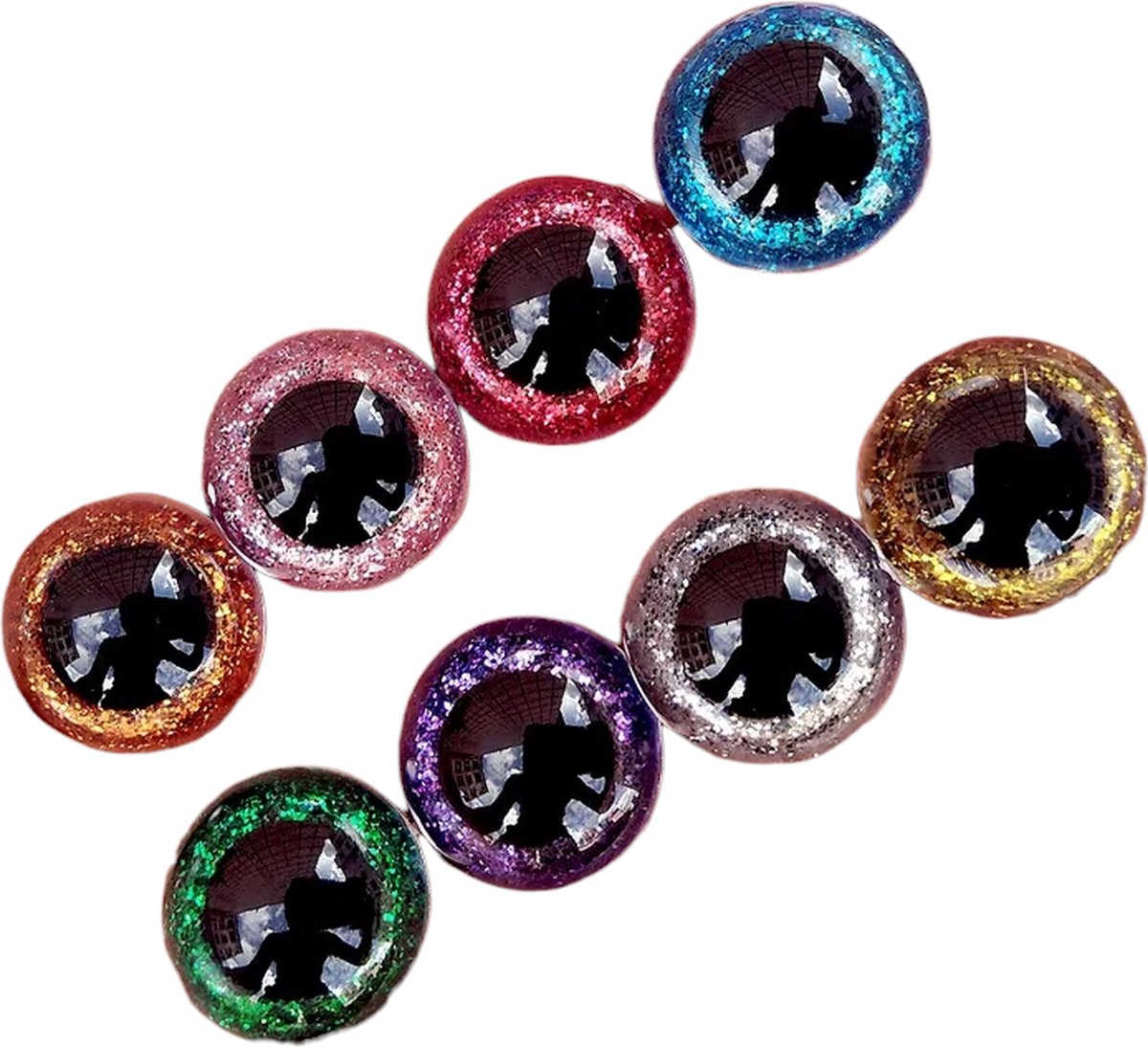 Veiligheidsoogjes - Glitter Oogjes - Knuffel oogjes - Beren oogjes - Met Sluitringen - 8 kleuren - 30ST - 16MM - Merkloos