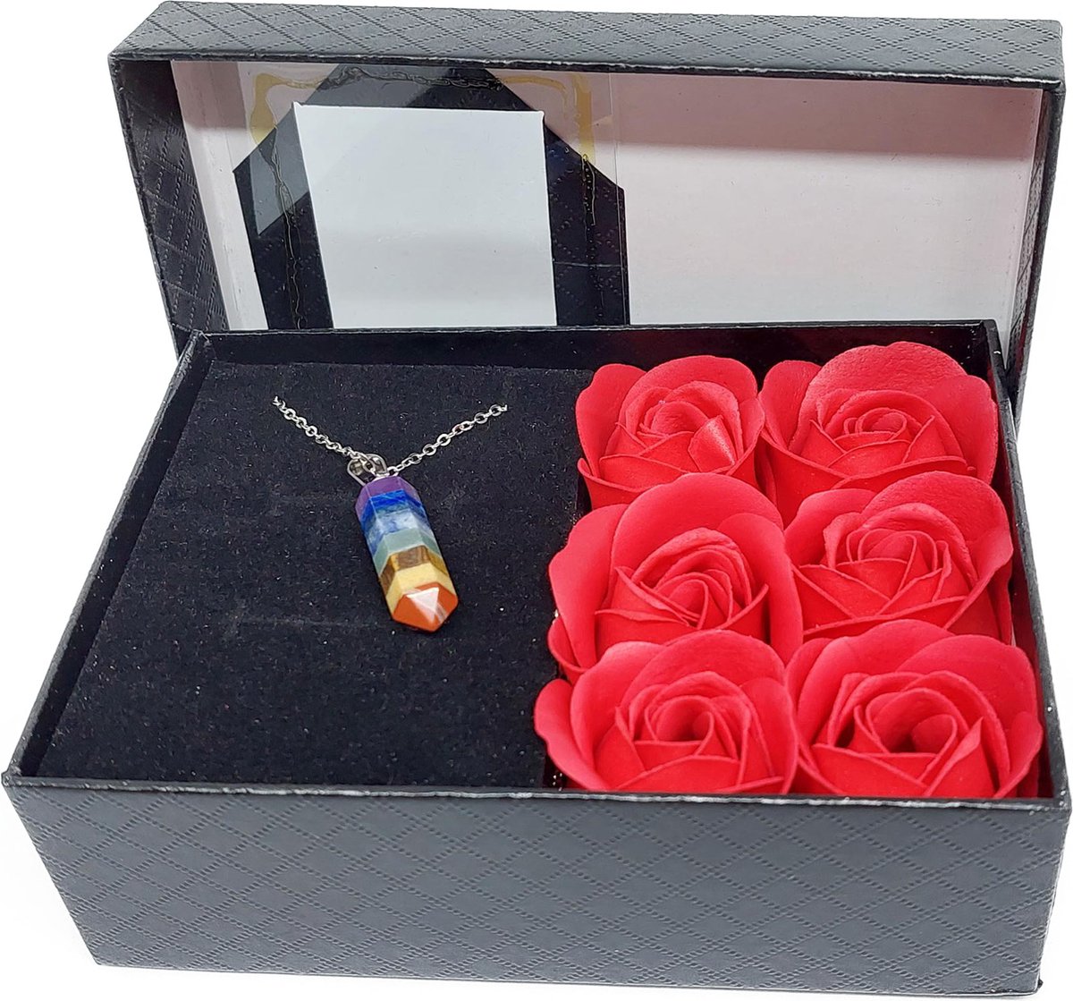 Roos Cadeau Doos Chakra - Chakra Punthanger - Ketting -Cadeau doos kunst rozen
