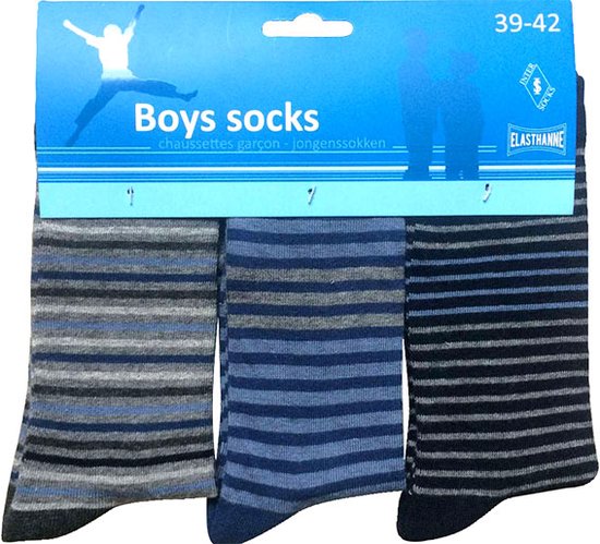 Jongens sokken - katoen 6 paar - blue - maat 31/34 - assortiment blauw/grijs - naadloos