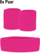 6x Zweetbandjes set neon roze 3-dlg - Sport